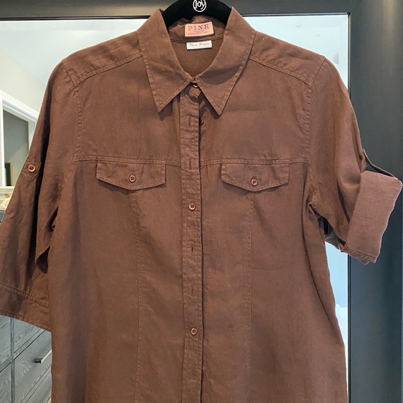 Brown Linen bblouse - Picture 1 of 4